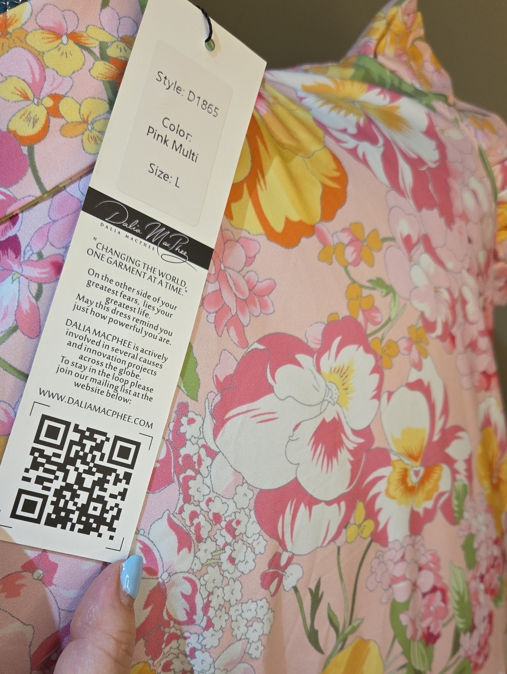Nwt Large & Medium Dalia Macphee Pink Floral Midi Dress with Collar & Ruffle - Picture 16 of 17